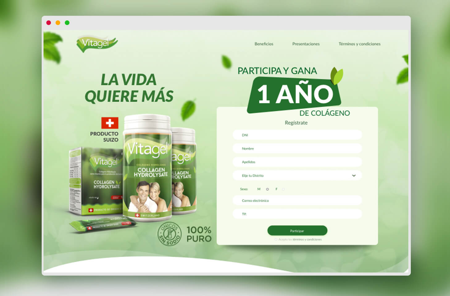 sitio web landing vitagel